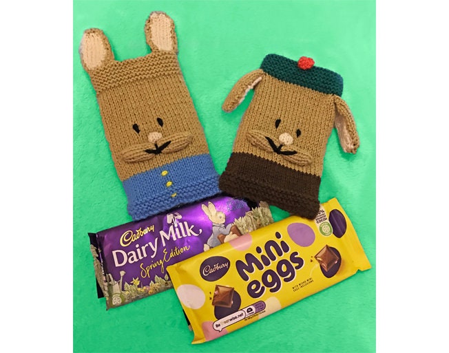 KNITTING PATTERN - Easter Peter Rabbit inspired Chocolate Bar Cover 16 cms