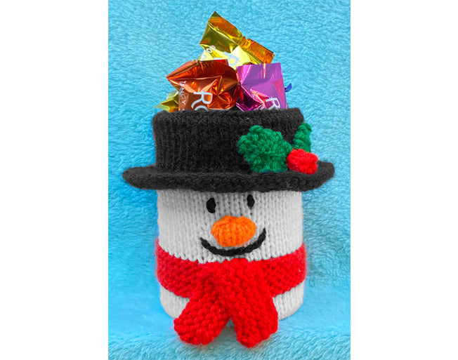 KNITTING PATTERN - Christmas Snowman inspired Holder 15cm tall -fit tin can