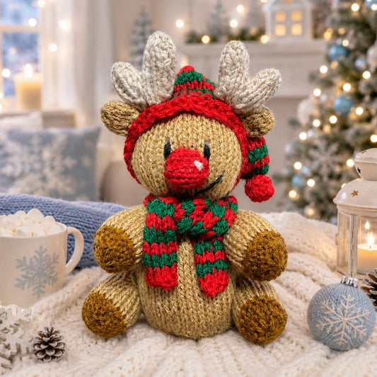 KNITTING PATTERN - Christmas Bedtime Rudolph the Reindeer Chocolate orange cover / 15cms toy