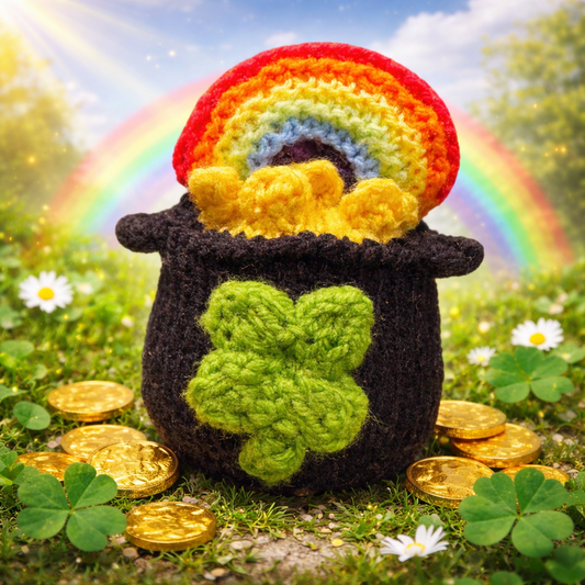 KNITTING PATTERN - Lucky Pot Of Gold chocolate orange cover / 15 cms St Patrick's Day toy
