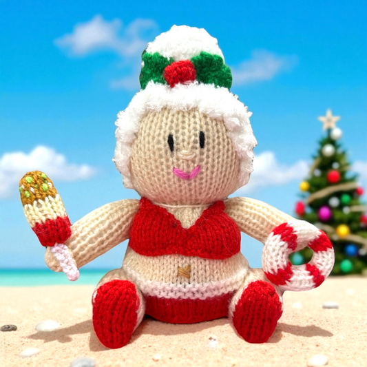 KNITTING PATTERN - Christmas in July Summer Mrs Claus Chocolate orange cover / 15 cms toy