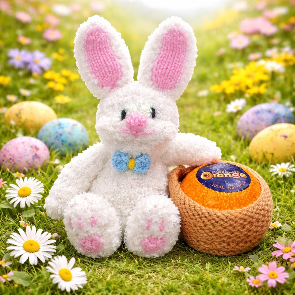 KNITTING PATTERN - Easter Bunny Rabbit with Sweet Pot - holds choc orange