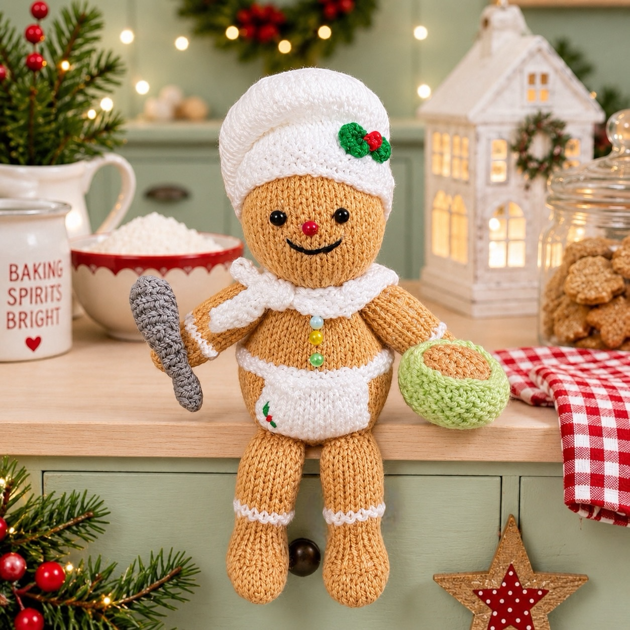 KNITTING PATTERN - Christmas Georgie the Gingerbread Chef Chocolate orange cover / 15cms Kitchen Baking Man toy