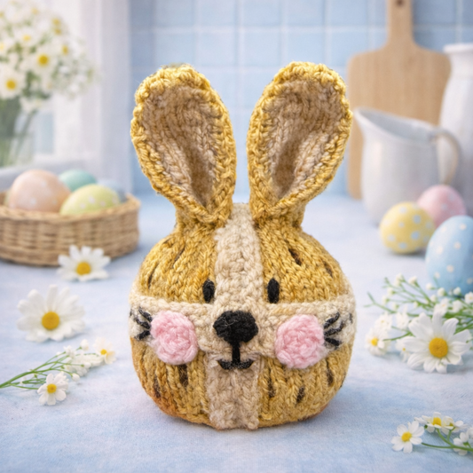 KNITTING PATTERN - Easter Hot Cross Bun Bunny Head Choc Orange Cover / 15 cms toy