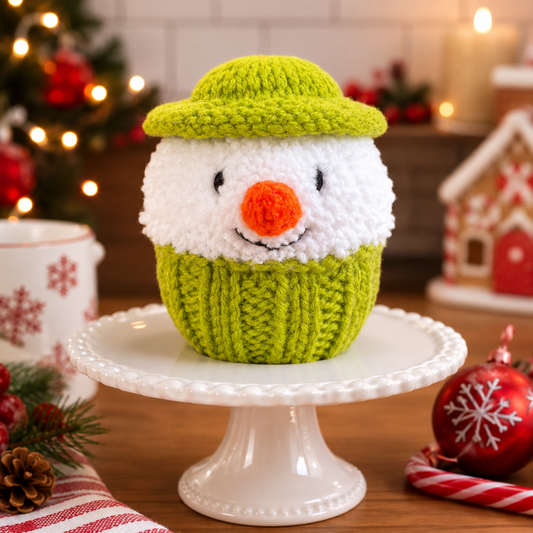 KNITTING PATTERN - Christmas The Snowman Cupcake chocolate orange cover / 9 cms toy