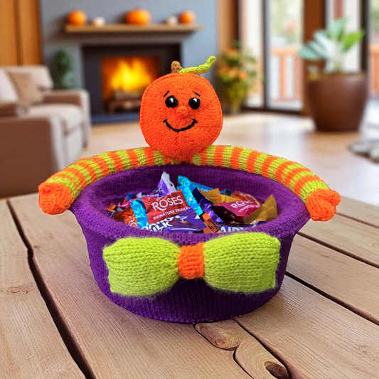 KNITTING PATTERN - Halloween Pumpkin Sweet Tub Cover - Roses chocolate Trick or Treat