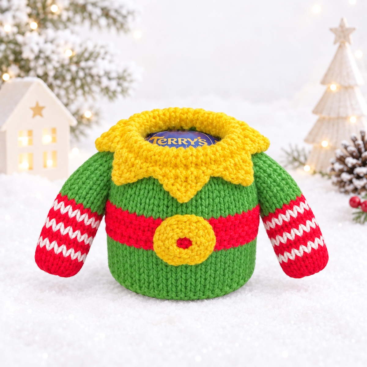 KNITTING PATTERN - Christmas Elf Coat Jumper chocolate orange cover / 9 cms toy