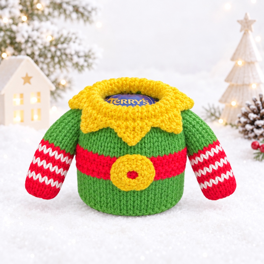 KNITTING PATTERN - Christmas Elf Coat Jumper chocolate orange cover / 9 cms toy