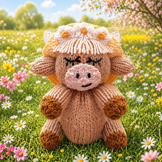 KNITTING PATTERN - Maggie the Highland Cow Choc Orange cover / 15 cms Farm Animal toy