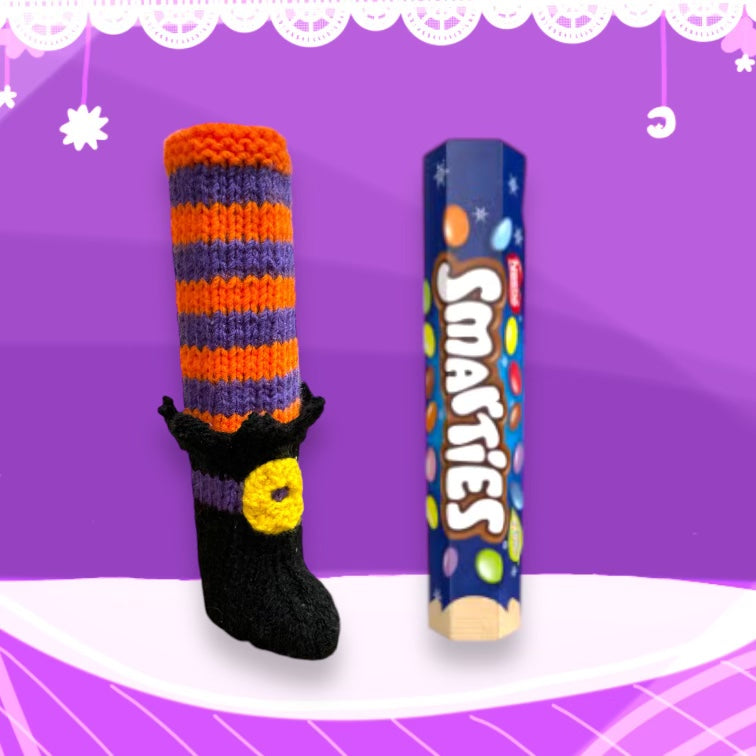 KNITTING PATTERN - Halloween Witch Boot Smarties Sweet Holder 22 cms