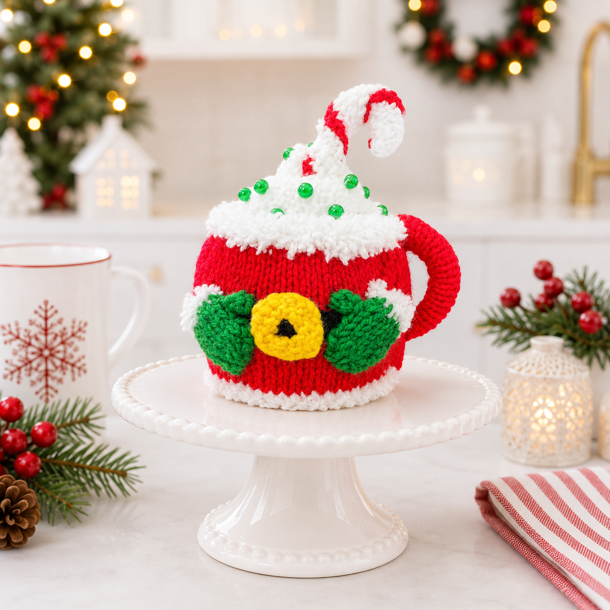 KNITTING PATTERN - Christmas Santa Coffee Cup chocolate orange cover / 9 cms toy