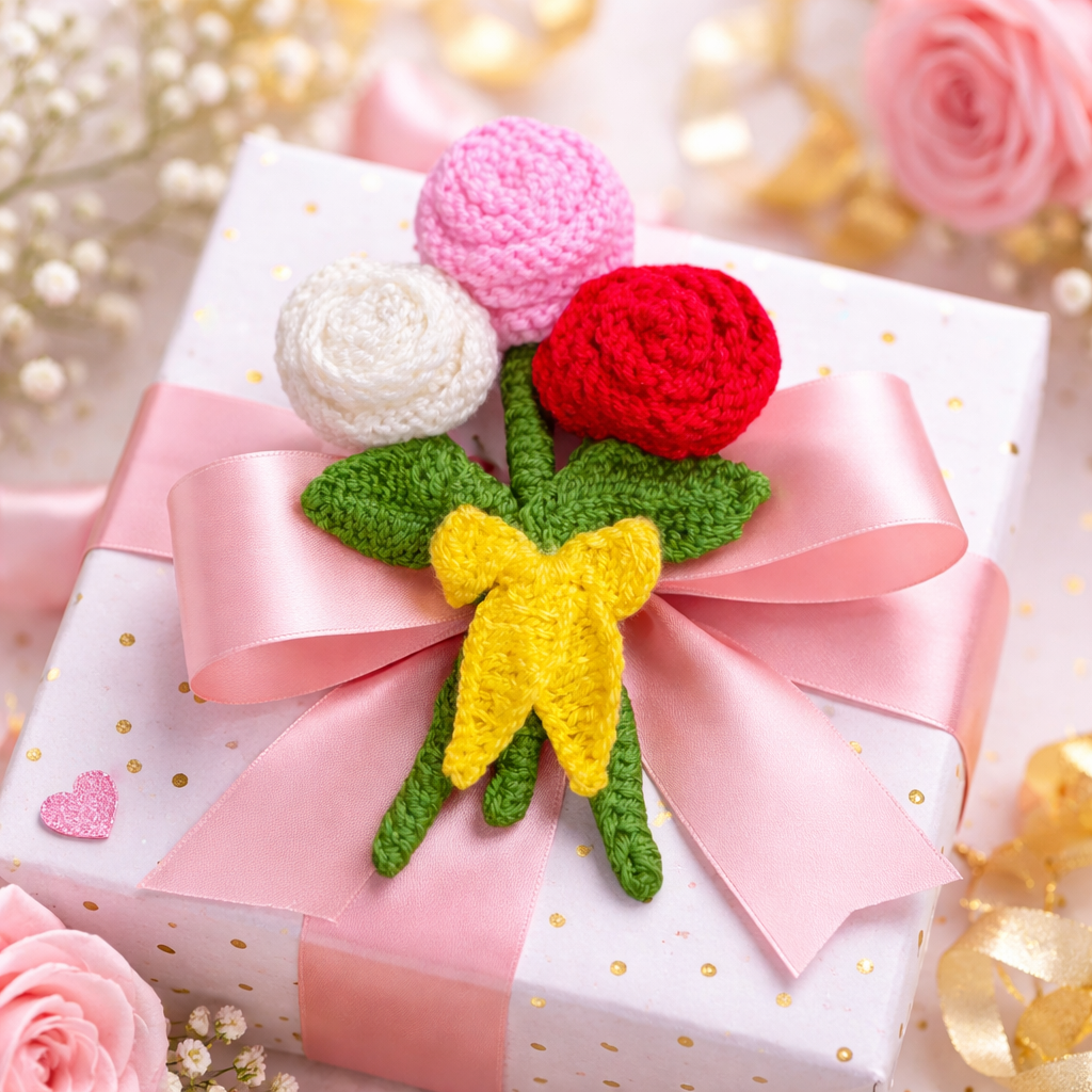 KNITTING PATTERN - Easter Valentine's Day Rose Flower brooch / badge / corsage