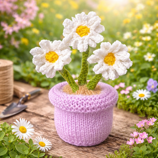 KNITTING PATTERN - Easter Daisy Pot Choc Orange cover / 13 cms Flower Mother's Day toy