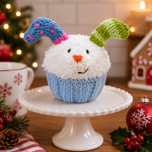 KNITTING PATTERN - Christmas Snowdog Cupcake chocolate orange cover / 9 cms Snowman toy