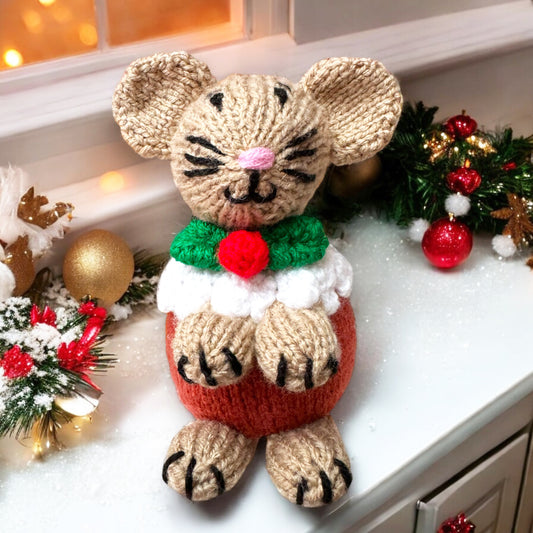 KNITTING PATTERN - Raisin the Christmas Pudding Mouse chocolate cover / 16 cms toy