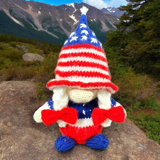 KNITTING PATTERN - USA America Girl Gonk Gnome Chocolate orange cover / 17 cms 4th July toy