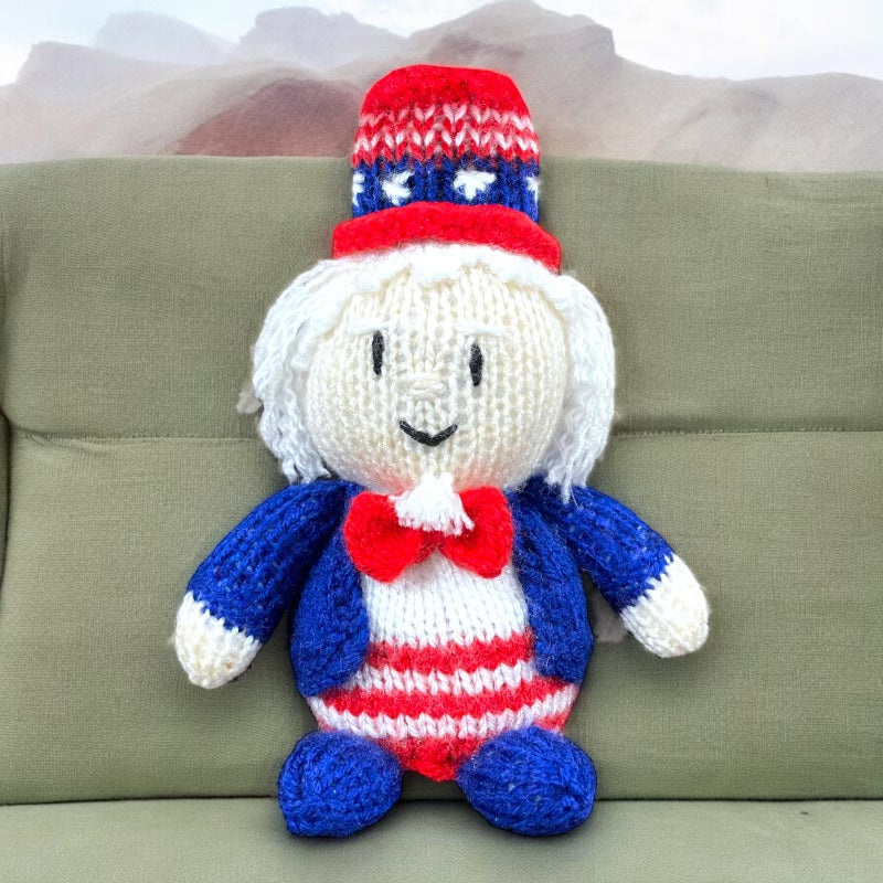 KNITTING PATTERN - Uncle Sam inspired choc orange cover/ 17cms America USA toy