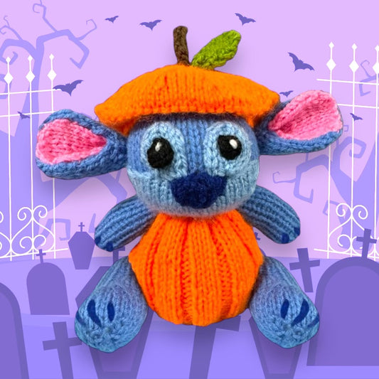 KNITTING PATTERN - Halloween Pumpkin Blue Alien inspired choc orange cover / 15 cms toy