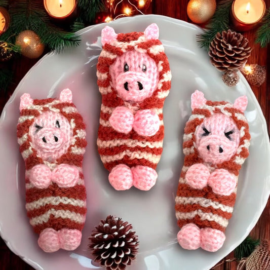 KNITTING PATTERN - Christmas Pigs in Blankets Baubles 10 cms tree decoration