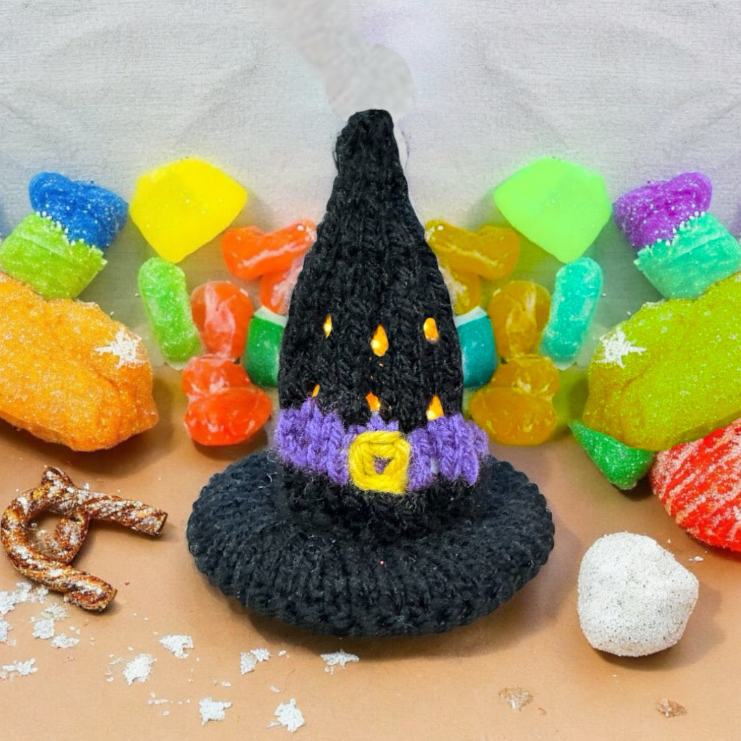 KNITTING PATTERN - Halloween Witch Hat Tea Light Holder Hanging Decoration