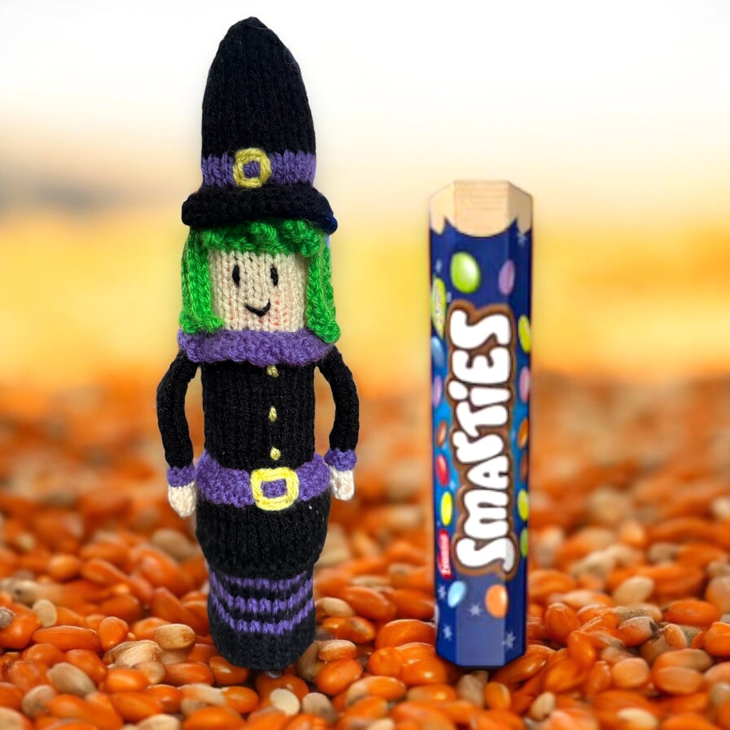 KNITTING PATTERN - Halloween Witch Smarties Sweet Holder 22 cms