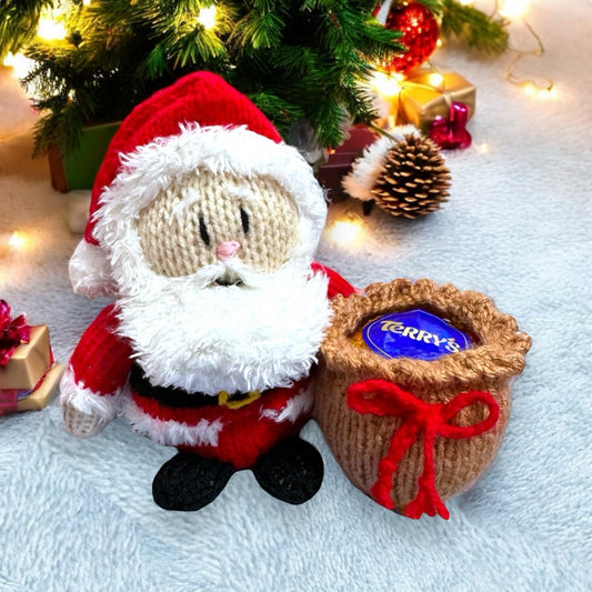 KNITTING PATTERN - Christmas Santa with Sack Sweet Pot - holds choc orange