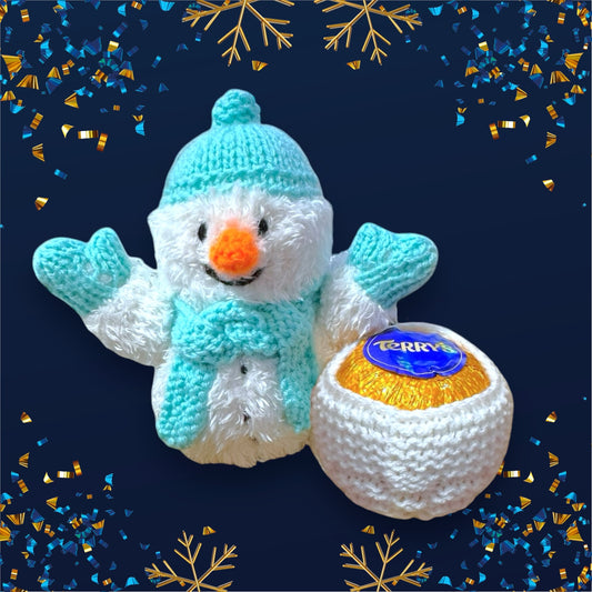 KNITTING PATTERN - Christmas Snowman with Snowball Sweet Pot - holds choc orange