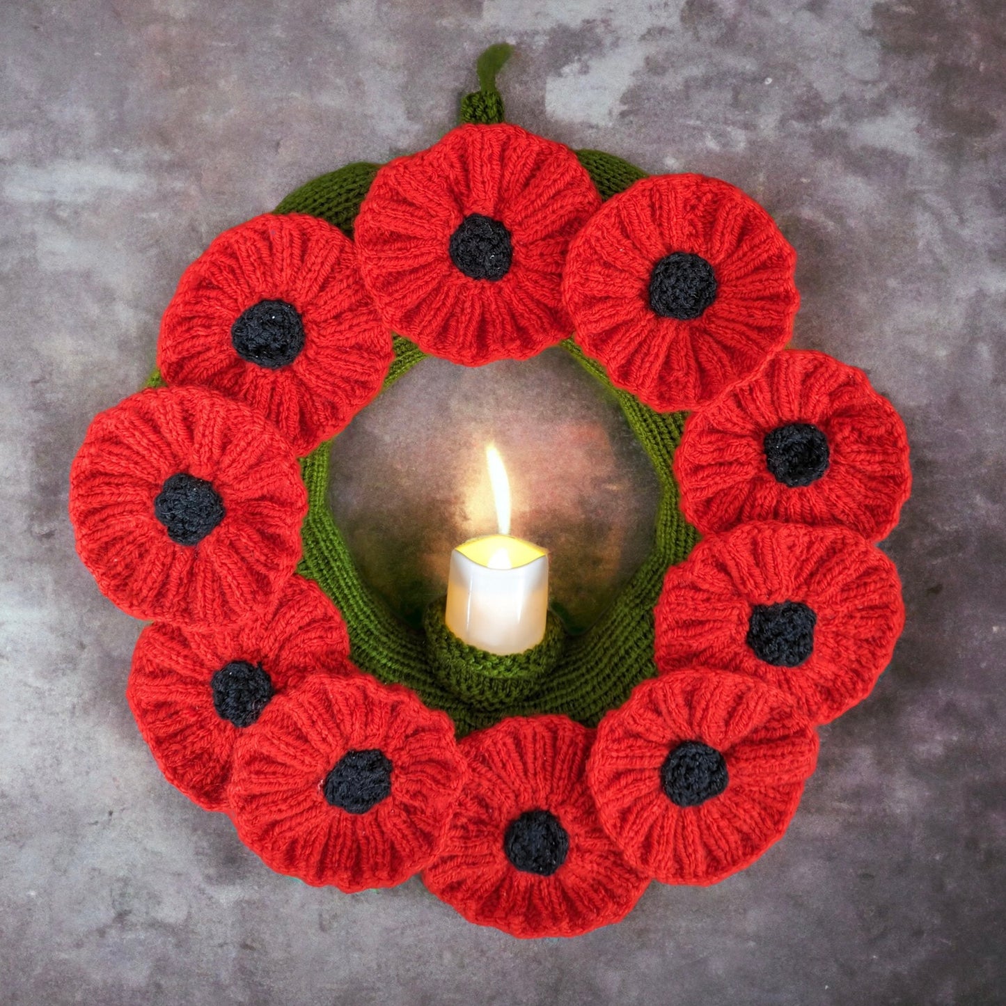 KNITTING PATTERN - Remembrance Poppy Wreath Hanging Decoration 22 cms