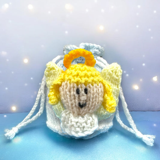 KNITTING PATTERN - Angel Drawstring Christmas Gift Bag 10cms fits Choc orange