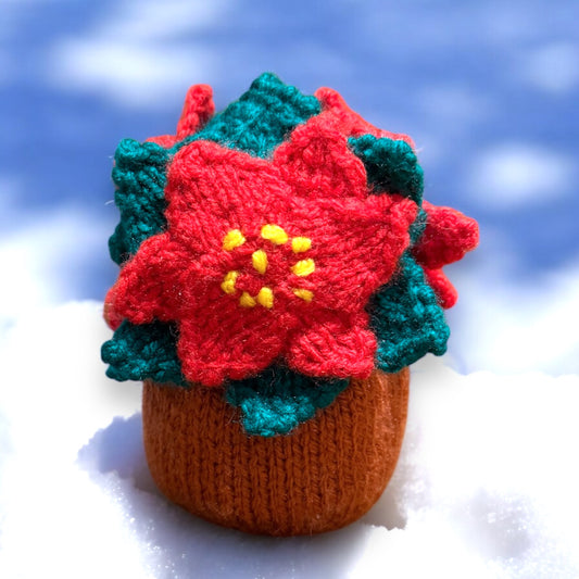 KNITTING PATTERN - Christmas Poinsettia Pot Choc Orange cover / 13 cms Flower toy