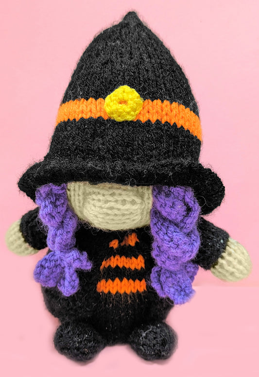 KNITTING PATTERN - Halloween Witch Gonk Girl Gnome Choc orange cover / 13cms toy