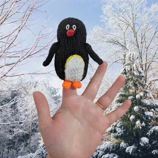 KNITTING PATTERN - Christmas Penguin Finger Puppet Play Song Animal Bird