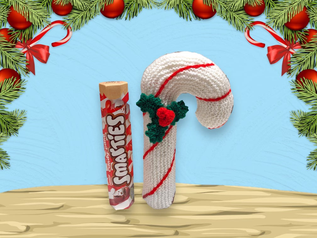 KNITTING PATTERN - Christmas Candy Cane Smarties Sweet Holder 22 cms