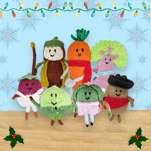 KNITTING PATTERNS BUNDLE - Kevin the Carrot Christmas Factory Toy Doll Set of 7