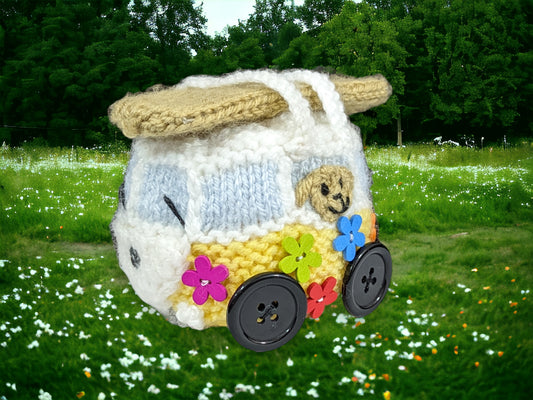 KNITTING PATTERN - Summer Campervan Choc orange cover or 12 cms Holiday toy
