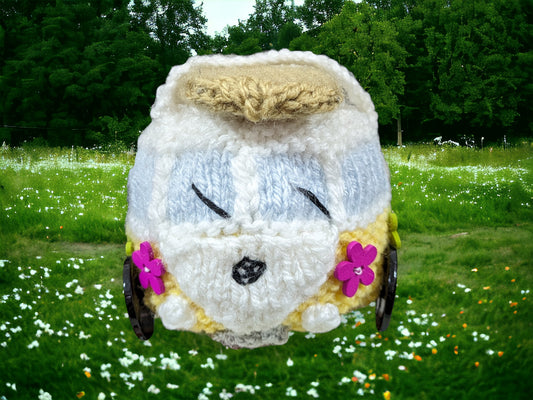 KNITTING PATTERN - Summer Campervan Choc orange cover or 12 cms Holiday toy