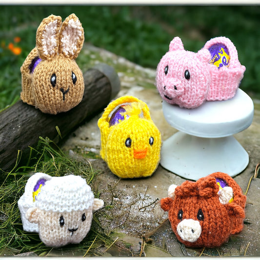 KNITTING PATTERN - Easter Farm Animals Basket fits Creme Egg