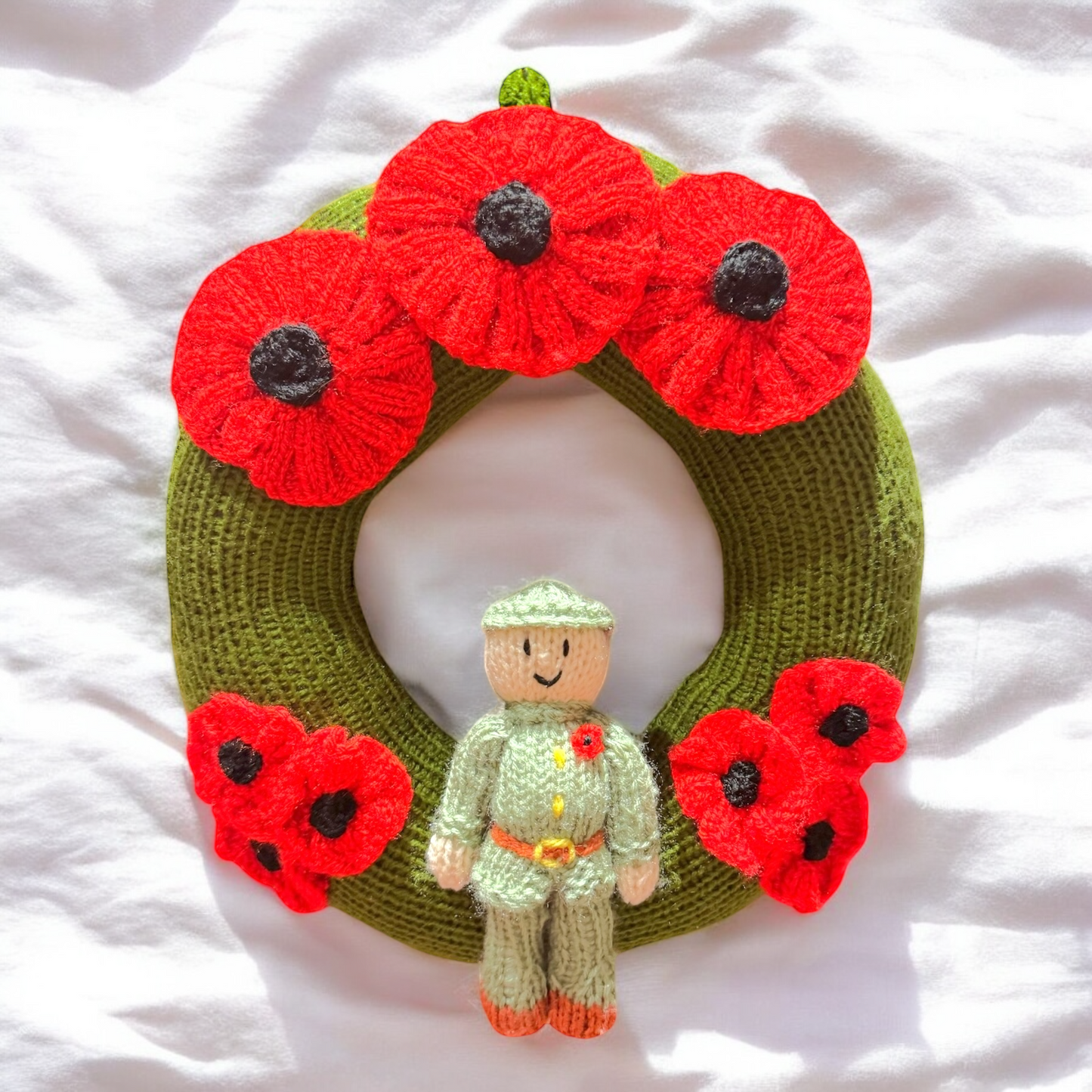 KNITTING PATTERN - Remembrance Memorial Army Poppy Wreath Hanging Decoration 22 cms