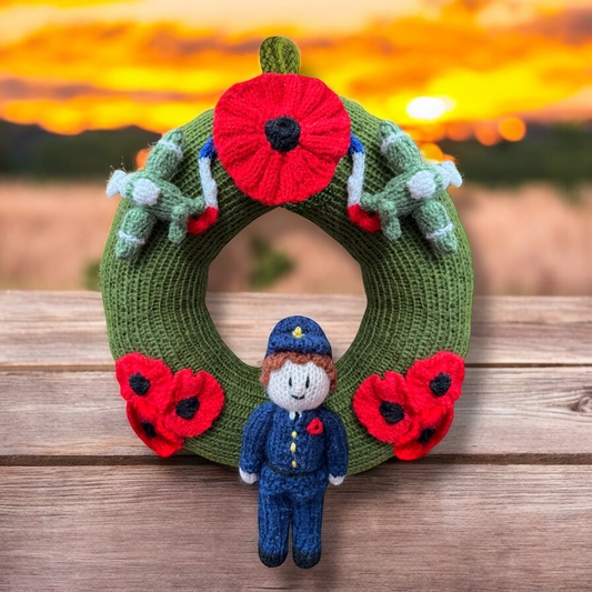 KNITTING PATTERN - Remembrance Memorial RAF Poppy Wreath Hanging Decoration 22 cms