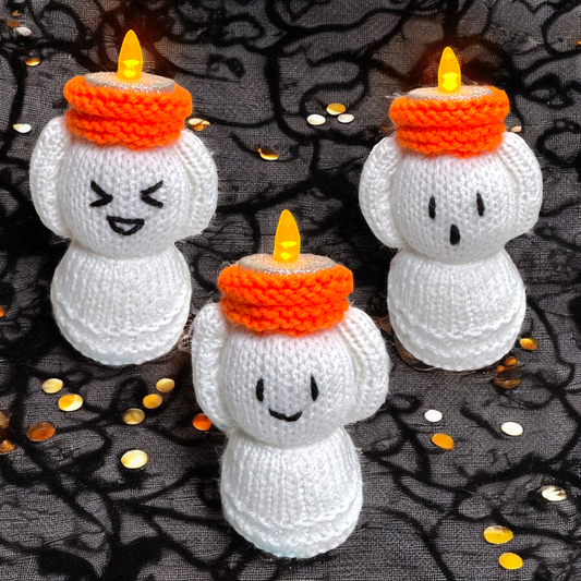 KNITTING PATTERN - Halloween Ghost Tea Light Holder 10 cms Decoration