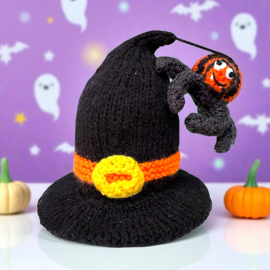 KNITTING PATTERN - Halloween Witch's Hat with Spider chocolate orange cover / 9 cms toy