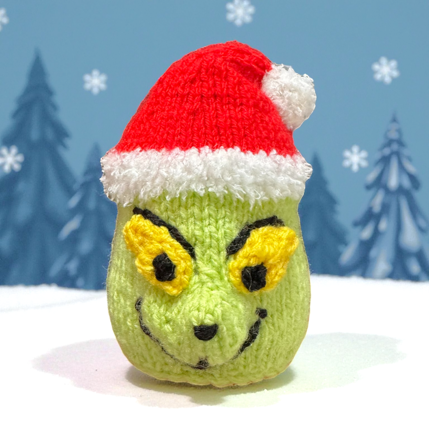 KNITTING PATTERN - Christmas Santa Grinch Head choc orange cover / 13 cms toy