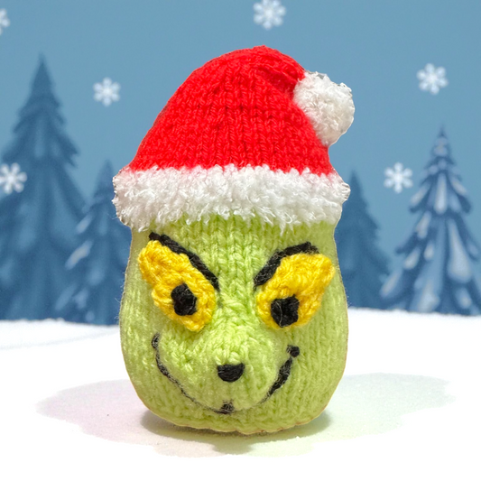 KNITTING PATTERN - Christmas Santa Grinch Head choc orange cover / 13 cms toy