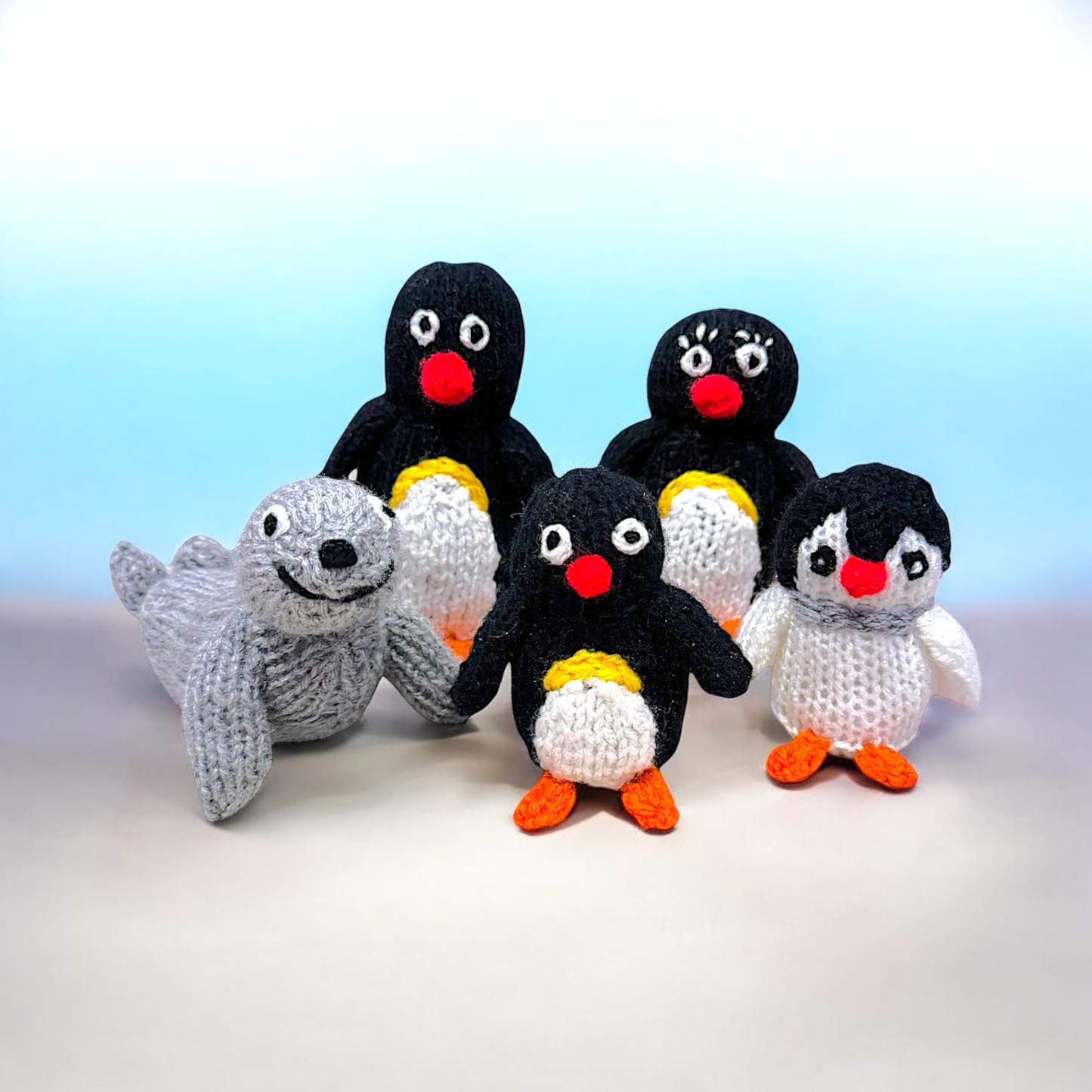 KNITTING PATTERN - Christmas Penguin Family Play Set 12 cms doll figures Pingu