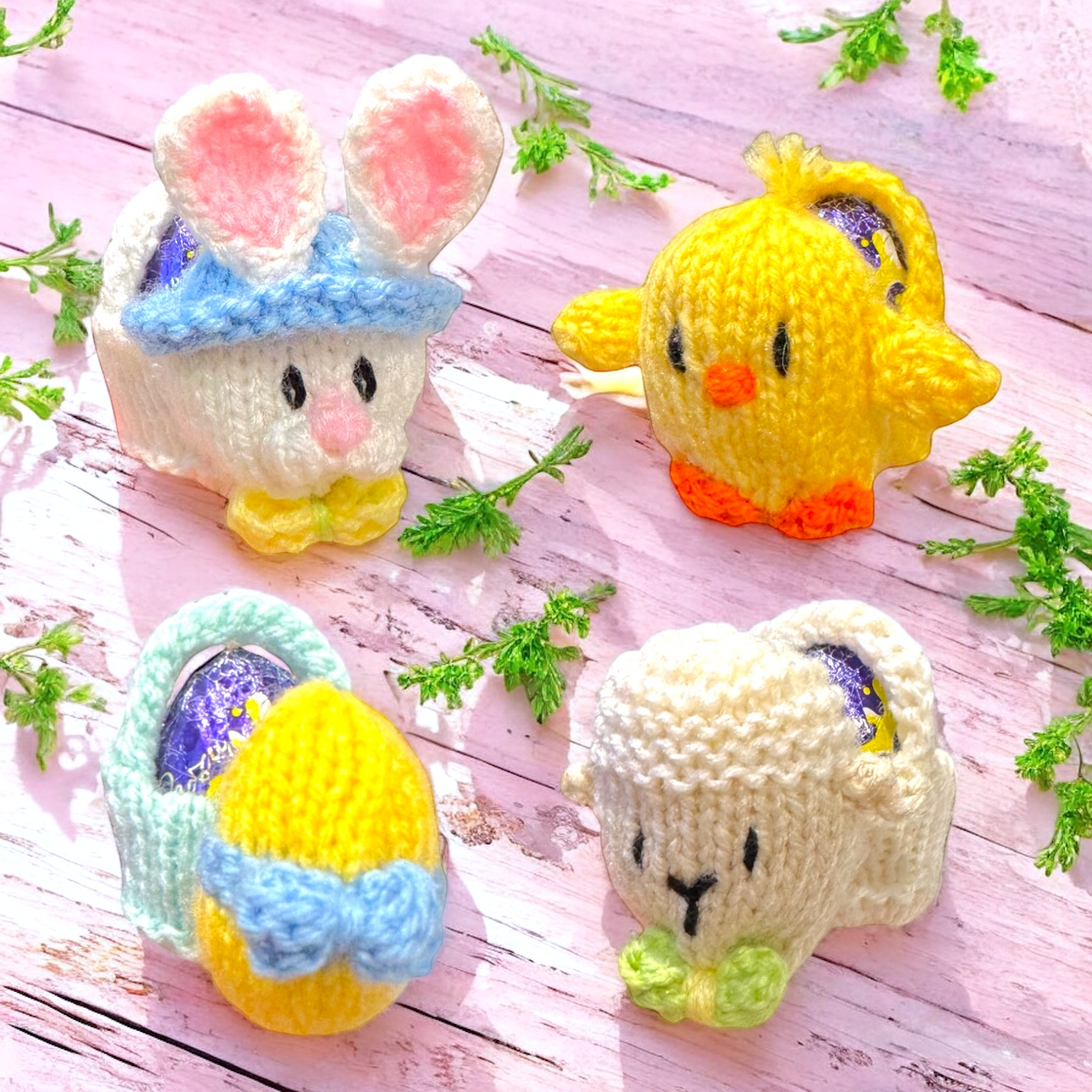 KNITTING PATTERN - Easter Animal Basket fits Creme Egg - Bunny, Chick, Sheep and Egg