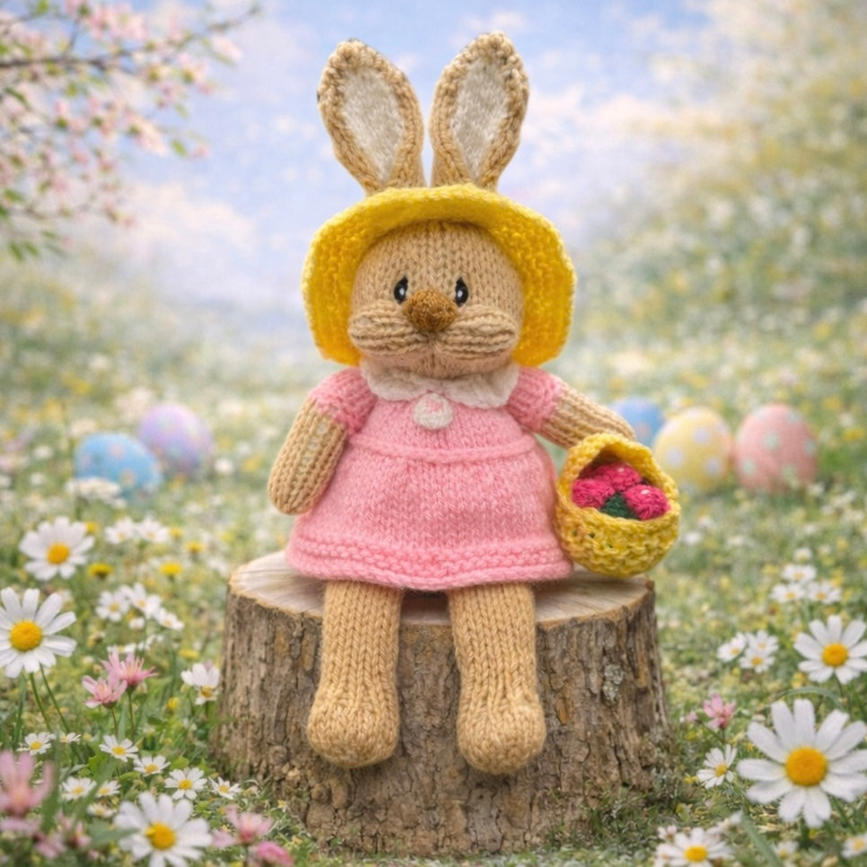 KNITTING PATTERN - Easter Spring Blossom Girl Bunny Rabbit Choc orange cover /28cms toy