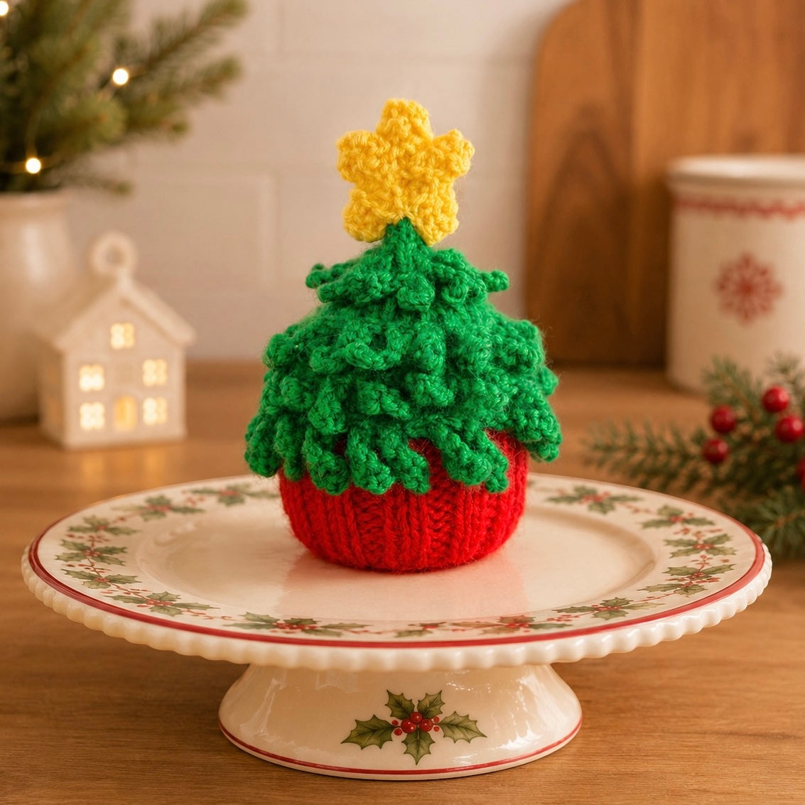 KNITTING PATTERN - Christmas Tree Cupcake chocolate orange cover / 9 cms toy