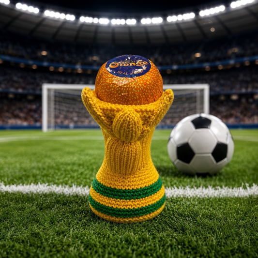 KNITTING PATTERN - World Cup Trophy chocolate orange cover or 16 cms Football toy