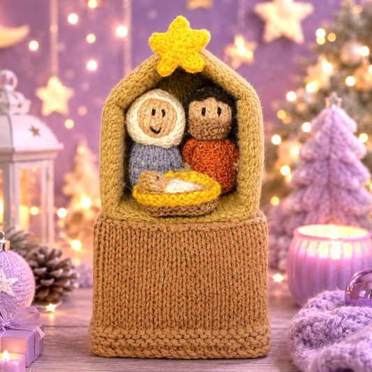KNITTING PATTERN - Christmas Nativity Scene Choc Orange Box Cover 15 cms
