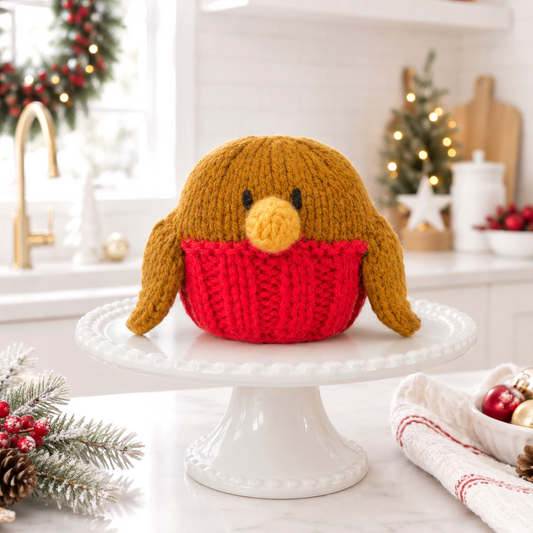 KNITTING PATTERN - Christmas Robin Cupcake chocolate orange cover / 9 cms toy